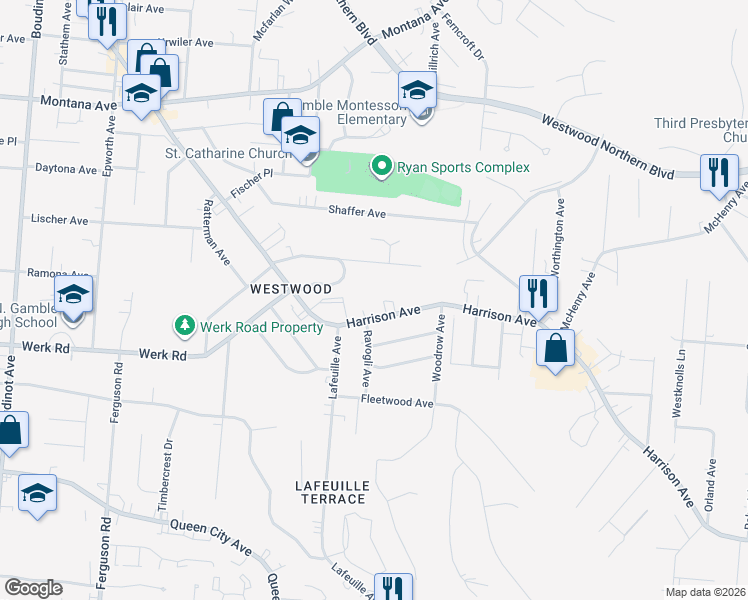map of restaurants, bars, coffee shops, grocery stores, and more near 2663 McKinley Avenue in Cincinnati
