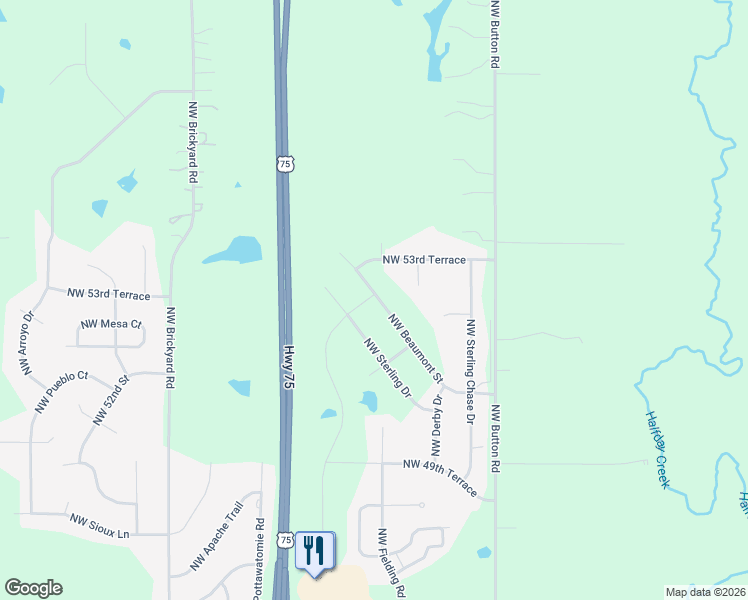 map of restaurants, bars, coffee shops, grocery stores, and more near 3539 Northwest 53rd Terrace in Topeka