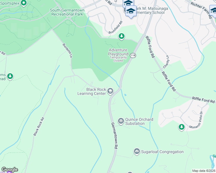 map of restaurants, bars, coffee shops, grocery stores, and more near 17550 Black Rock Road in Germantown