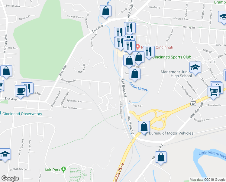 map of restaurants, bars, coffee shops, grocery stores, and more near 3425 Traskwood Circle in Cincinnati