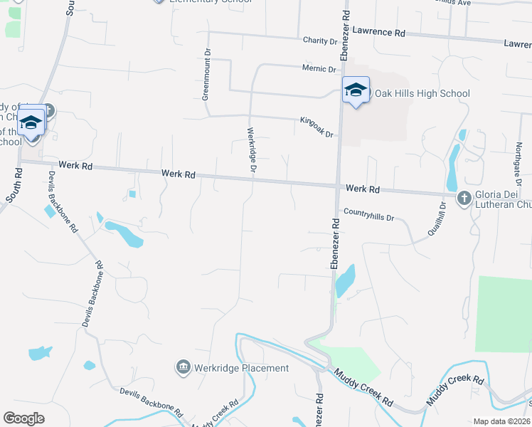 map of restaurants, bars, coffee shops, grocery stores, and more near 3068 Werkridge Drive in Cincinnati