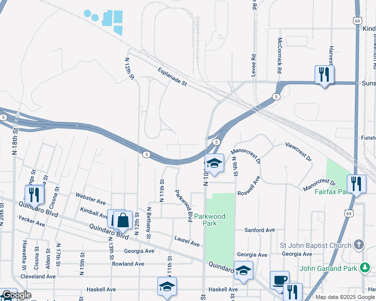 map of restaurants, bars, coffee shops, grocery stores, and more near 1016 Brown Avenue in Kansas City
