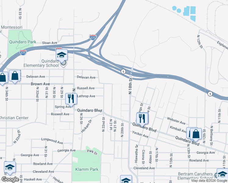 map of restaurants, bars, coffee shops, grocery stores, and more near 3090 North 20th Street in Kansas City
