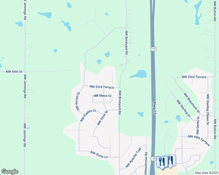 map of restaurants, bars, coffee shops, grocery stores, and more near 4332 Northwest 53rd Terrace in Topeka