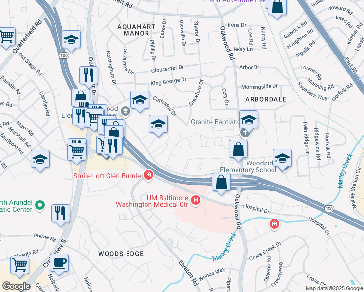 map of restaurants, bars, coffee shops, grocery stores, and more near 289 Maxo Court in Glen Burnie