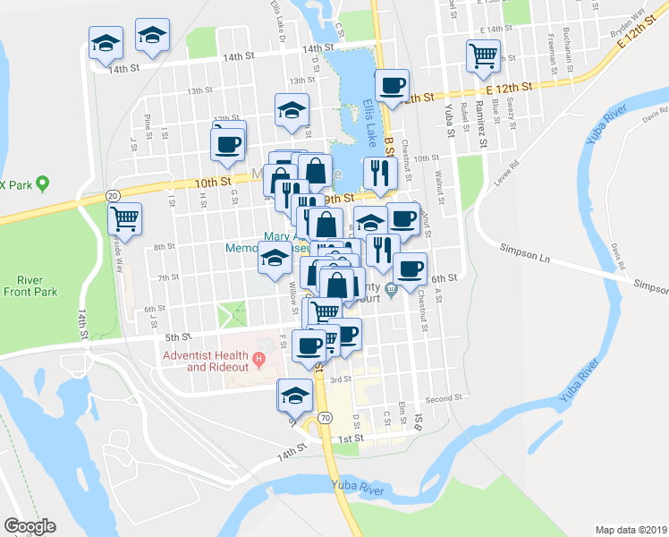 map of restaurants, bars, coffee shops, grocery stores, and more near in Marysville