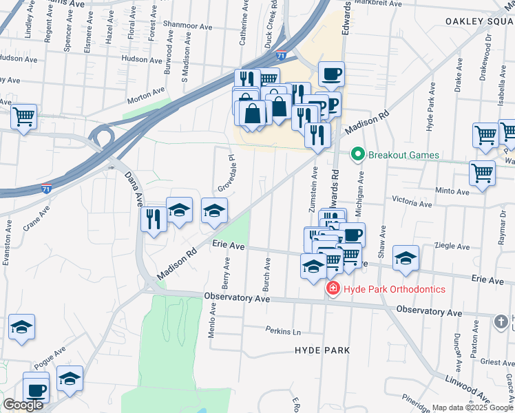 map of restaurants, bars, coffee shops, grocery stores, and more near in Cincinnati