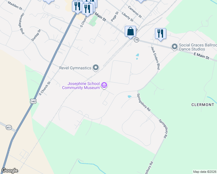 map of restaurants, bars, coffee shops, grocery stores, and more near 304 Josephine Street in Berryville