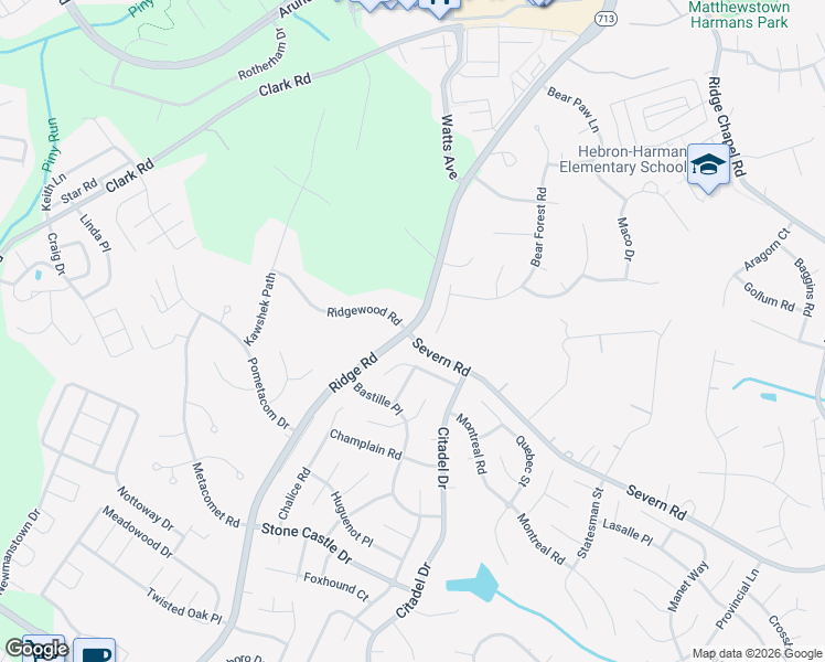 map of restaurants, bars, coffee shops, grocery stores, and more near 7795 Ridge Road in Hanover
