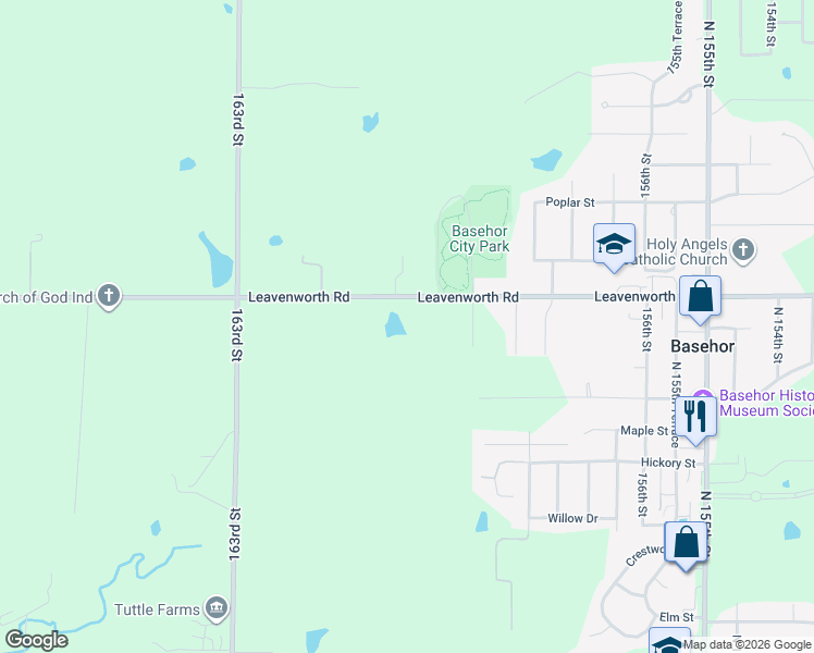 map of restaurants, bars, coffee shops, grocery stores, and more near 16015 Leavenworth Road in Basehor