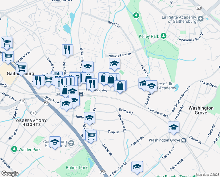 map of restaurants, bars, coffee shops, grocery stores, and more near 418 East Diamond Avenue in Gaithersburg
