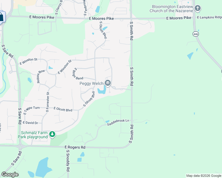 map of restaurants, bars, coffee shops, grocery stores, and more near 2802 South Saint Remy Circle in Bloomington
