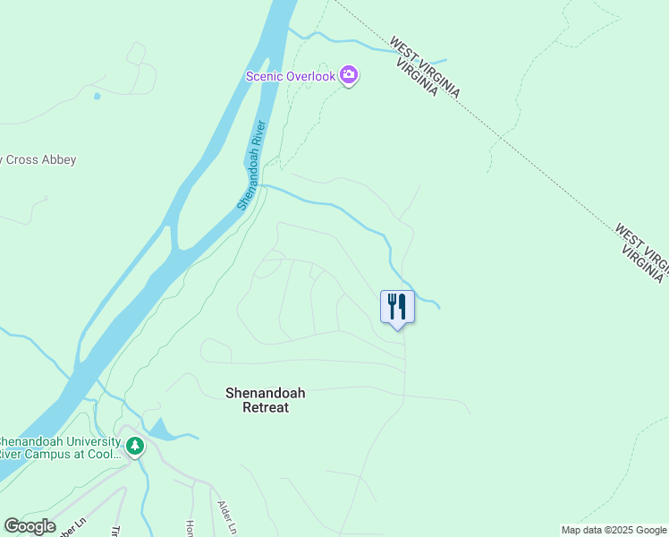 map of restaurants, bars, coffee shops, grocery stores, and more near 52 Honeysuckle Court in Shenandoah Retreat