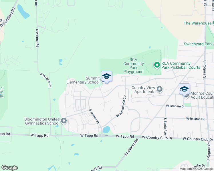 map of restaurants, bars, coffee shops, grocery stores, and more near 1450 West Countryside Lane in Bloomington