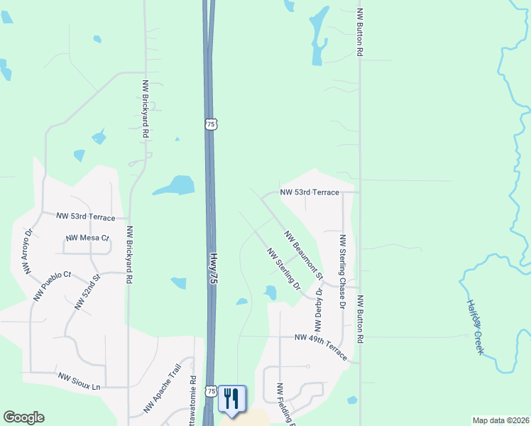 map of restaurants, bars, coffee shops, grocery stores, and more near 5117 Northwest Beaumont Street in Topeka