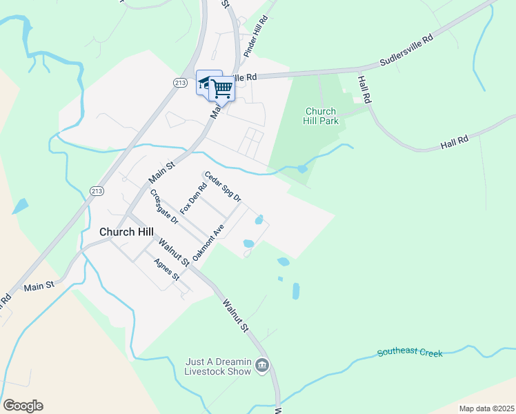 map of restaurants, bars, coffee shops, grocery stores, and more near 203 Cedar Springs Drive in Church Hill