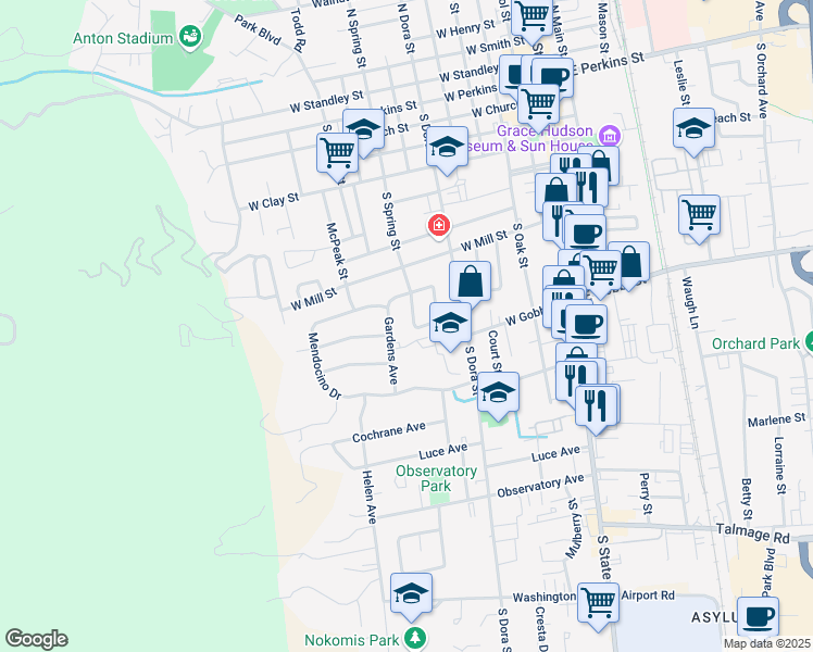 map of restaurants, bars, coffee shops, grocery stores, and more near 792 South Spring Street in Ukiah