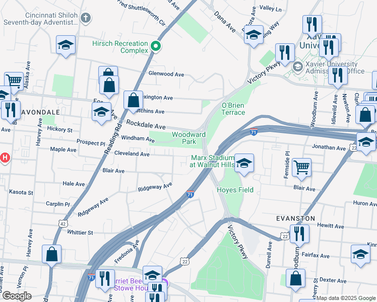 map of restaurants, bars, coffee shops, grocery stores, and more near 992 Cleveland Avenue in Cincinnati