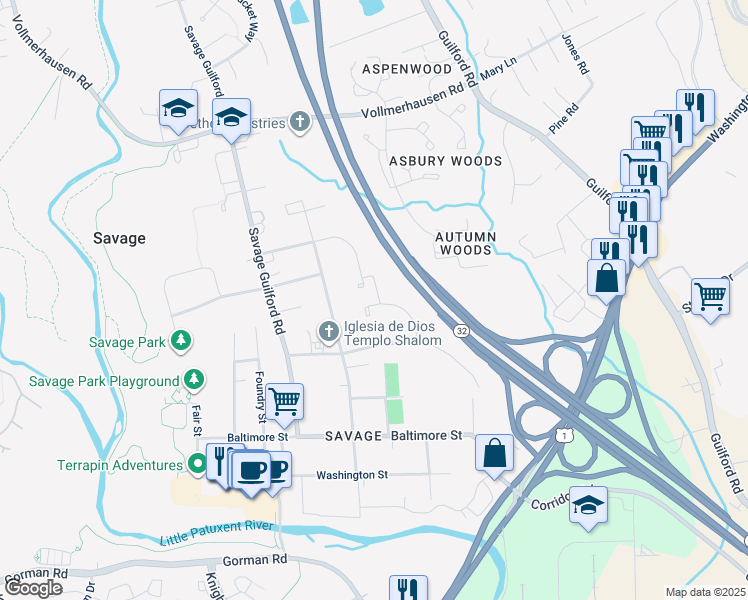 map of restaurants, bars, coffee shops, grocery stores, and more near 8860 Howard Hills Drive in Savage