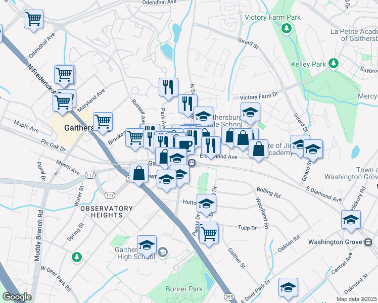 map of restaurants, bars, coffee shops, grocery stores, and more near 306 East Diamond Avenue in Gaithersburg
