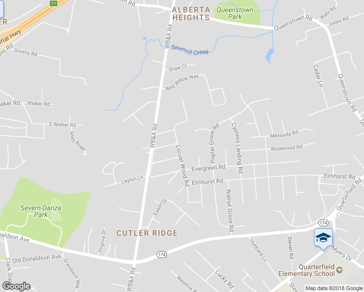 map of restaurants, bars, coffee shops, grocery stores, and more near 7807 Locust Wood Road in Severn