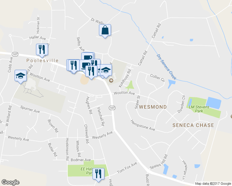 map of restaurants, bars, coffee shops, grocery stores, and more near 19561 Wootton Avenue in Poolesville