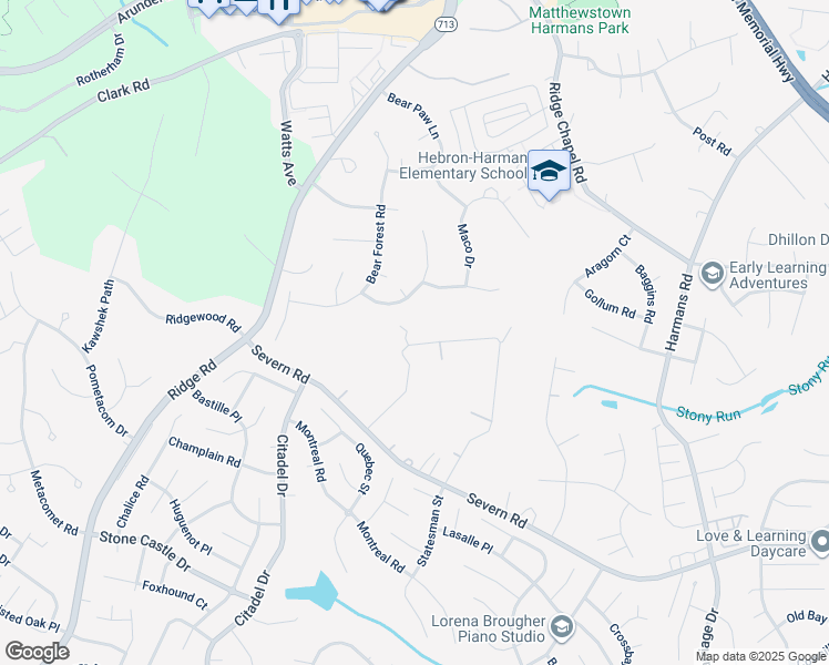 map of restaurants, bars, coffee shops, grocery stores, and more near 1866 Cedar Drive in Severn