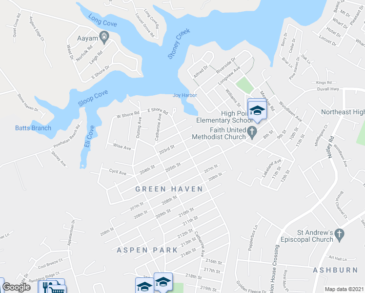 map of restaurants, bars, coffee shops, grocery stores, and more near 7796 E Shore Rd in Pasadena