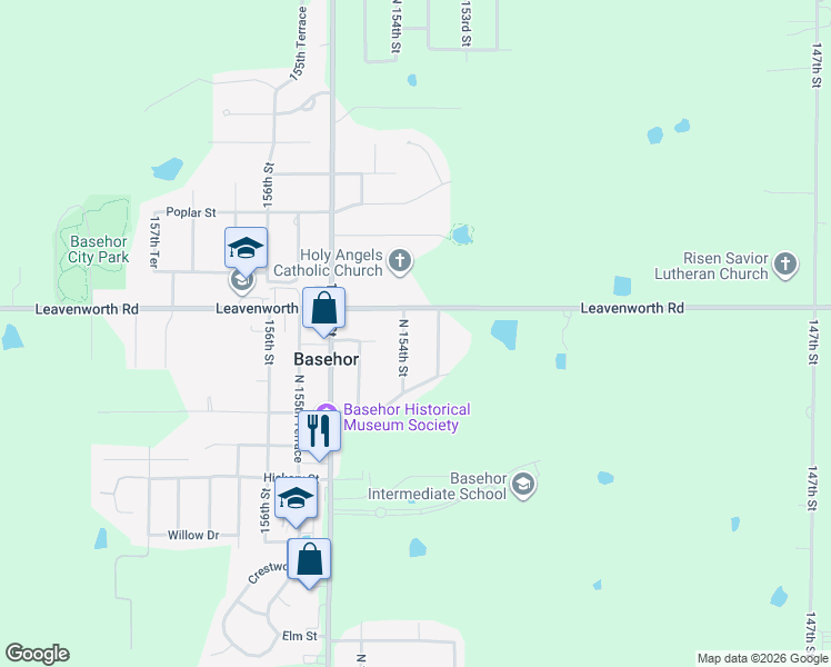map of restaurants, bars, coffee shops, grocery stores, and more near 3017 N 154th St in Basehor