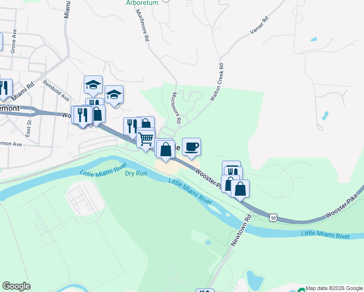 map of restaurants, bars, coffee shops, grocery stores, and more near 4040 Walton Creek Road in Cincinnati