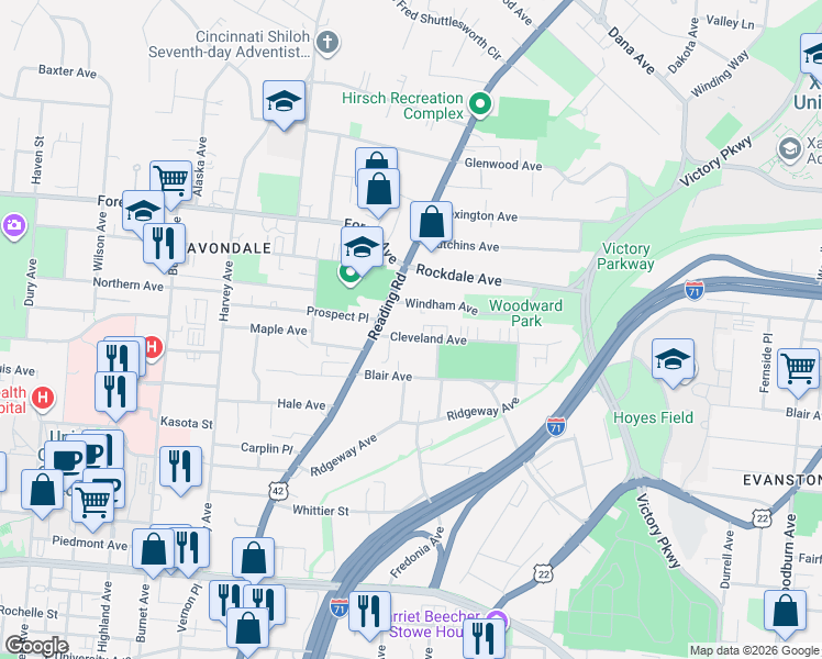 map of restaurants, bars, coffee shops, grocery stores, and more near 822 Cleveland Avenue in Cincinnati