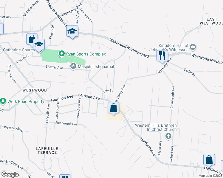 map of restaurants, bars, coffee shops, grocery stores, and more near 3040 Worthington Avenue in Cincinnati