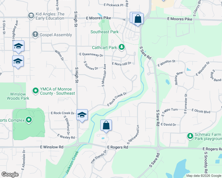 map of restaurants, bars, coffee shops, grocery stores, and more near 2208 South Fairmount Court in Bloomington