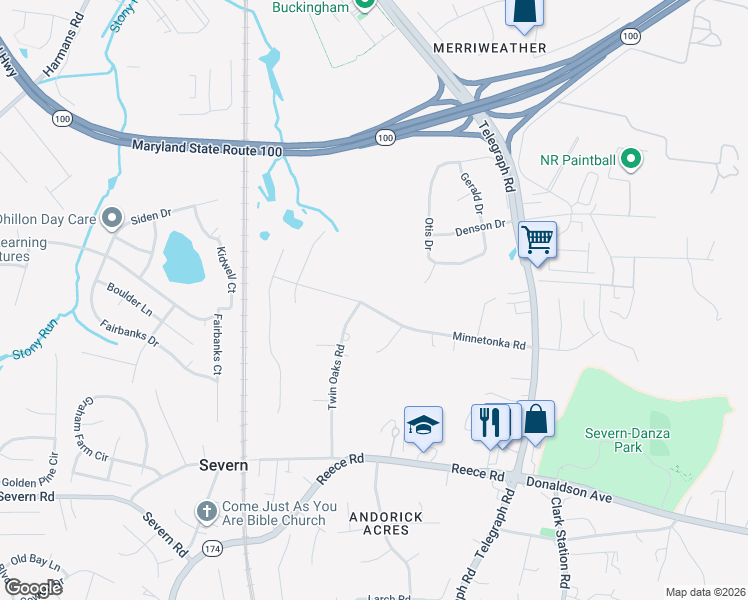 map of restaurants, bars, coffee shops, grocery stores, and more near 1060 Minnetonka Road in Severn