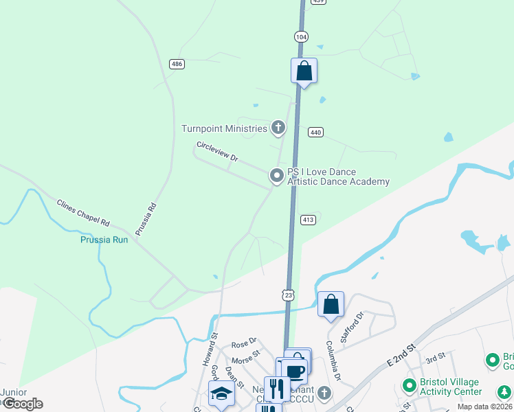 map of restaurants, bars, coffee shops, grocery stores, and more near 955 Ohio 104 in Waverly