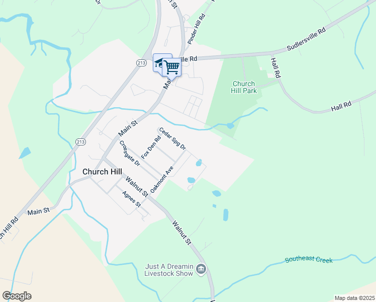 map of restaurants, bars, coffee shops, grocery stores, and more near 203 Cedar Springs Drive in Church Hill