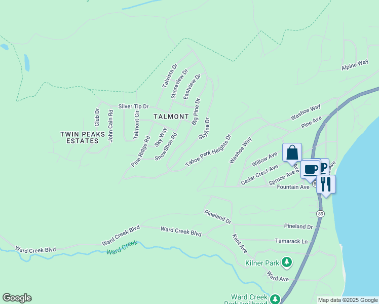 map of restaurants, bars, coffee shops, grocery stores, and more near 945 Skyline Drive in Tahoe City