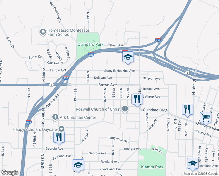 map of restaurants, bars, coffee shops, grocery stores, and more near 3111 Brown Avenue in Kansas City