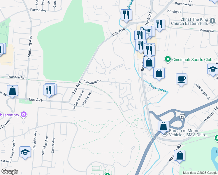 map of restaurants, bars, coffee shops, grocery stores, and more near 3666 Willowlea Court in Cincinnati