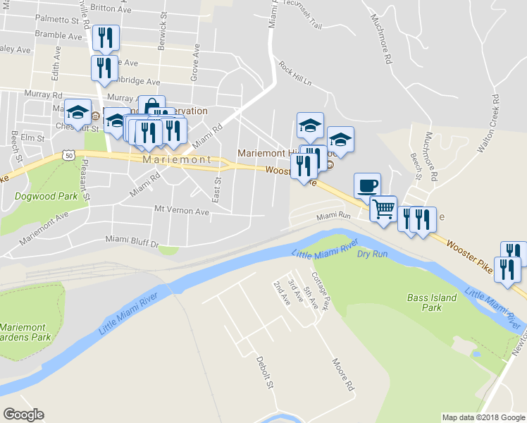 map of restaurants, bars, coffee shops, grocery stores, and more near 7060 Mount Vernon Avenue in Cincinnati