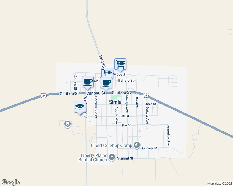 map of restaurants, bars, coffee shops, grocery stores, and more near 702 Caribou Street in Simla