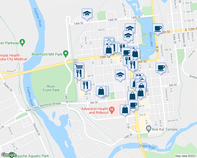 map of restaurants, bars, coffee shops, grocery stores, and more near 718 Lemon Street in Marysville