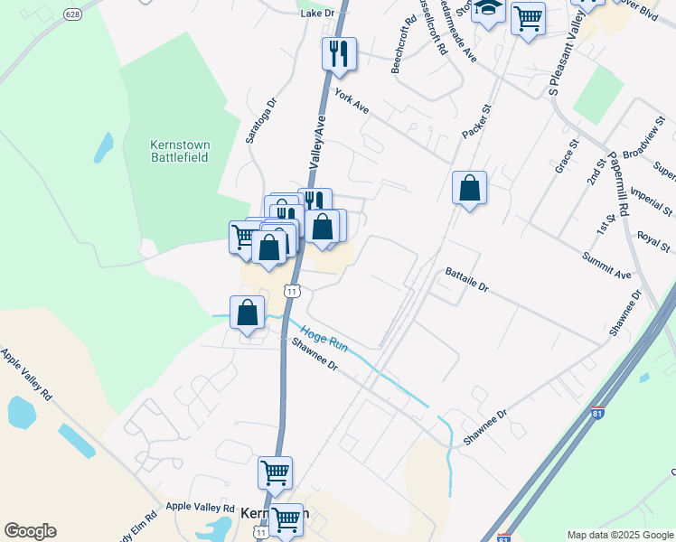 map of restaurants, bars, coffee shops, grocery stores, and more near 3124 Valley Avenue in Winchester