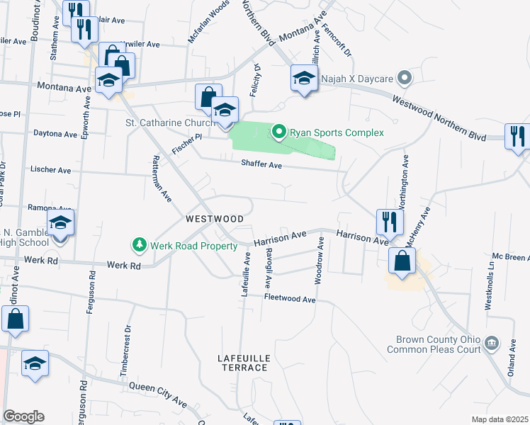 map of restaurants, bars, coffee shops, grocery stores, and more near 2705 McKinley Avenue in Cincinnati