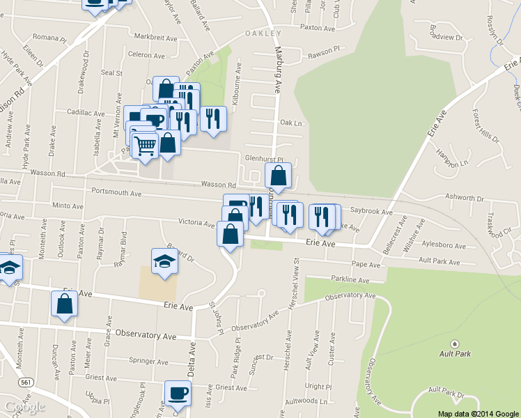 map of restaurants, bars, coffee shops, grocery stores, and more near 3622 Tarpis Avenue in Cincinnati