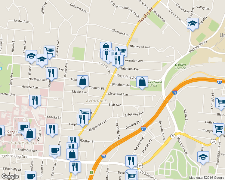 map of restaurants, bars, coffee shops, grocery stores, and more near 822 Cleveland Avenue in Cincinnati