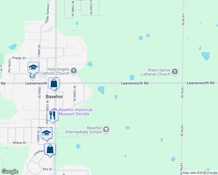 map of restaurants, bars, coffee shops, grocery stores, and more near 15149 Leavenworth Road in Basehor
