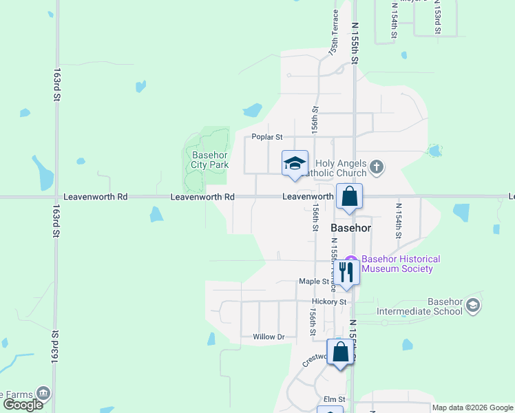 map of restaurants, bars, coffee shops, grocery stores, and more near 3025 North 157th Street in Basehor