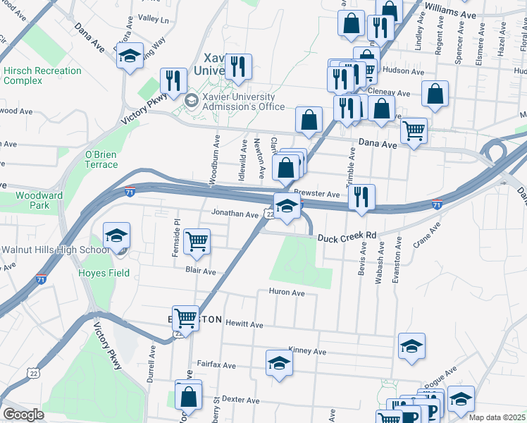 map of restaurants, bars, coffee shops, grocery stores, and more near 3501 Montgomery Road in Cincinnati