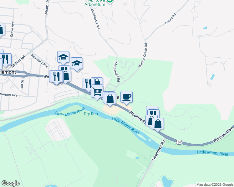 map of restaurants, bars, coffee shops, grocery stores, and more near 4040 Walton Creek Road in Cincinnati